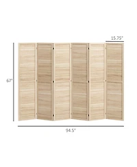 Homcom 6 Panel Room Divider w/ Hole Hooks Folding Privacy Screen, Natural