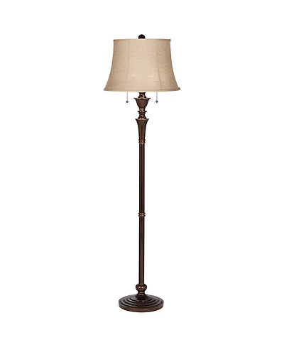 Regency Hill Brooke Rustic Vintage Retro Floor Lamp Standing 60" Tall Rich Bronze Copper Burlap Bell Shade for Living Room Bedroom Office House H