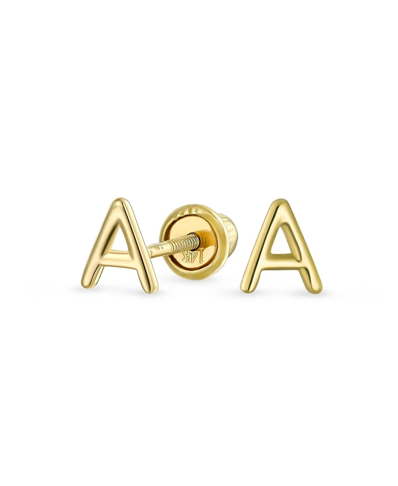 Bling Jewelry Abc Minimalist Yellow 14K Gold Capital Block Alphabet Letter Initial Stud Earrings Safety Ball Screw Back