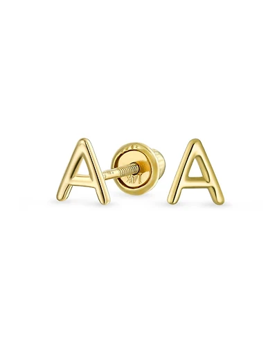 Bling Jewelry Abc Minimalist Yellow 14K Gold Capital Block Alphabet Letter Initial Stud Earrings Safety Ball Screw Back