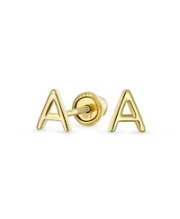 Bling Jewelry Abc Minimalist Yellow 14K Gold Capital Block Alphabet Letter Initial Stud Earrings Safety Ball Screw Back