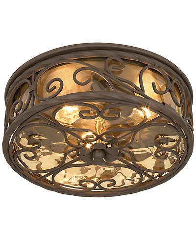 John Timberland Casa Seville Rustic Farmhouse Flush Mount Outdoor Ceiling Light Fixture Dark Walnut 4 1/2" Champagne Water Glass for Post Exterio