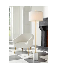 Possini Euro Design Luxe Italian Style Floor Lamp 64" Tall Gold Metal White Linen Drum Shade for Living Room Reading House Bedroom Office