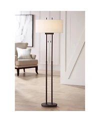 Franklin Iron Works Roscoe Modern Floor Lamp Standing 62" Tall Oil Rubbed Bronze Twin Pole White Drum Shade for Living Room Bedroom Office House