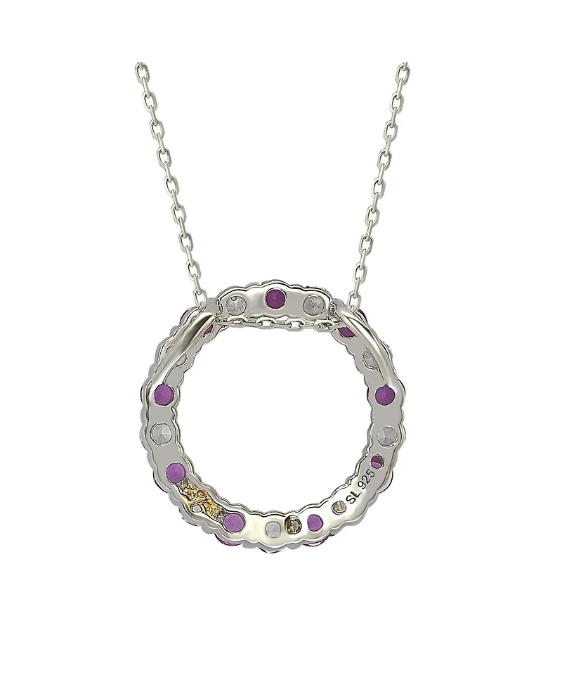 Suzy Levian New York Suzy Levian Sterling Silver Sapphire & Created White Sapphire Alternating Circle Eternity Pendant Necklace