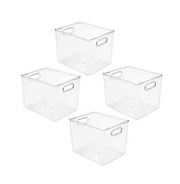 mDesign Plastic Closet Storage Organizer Container Bin, Handles - 4 Pack - Clear, Usa Made