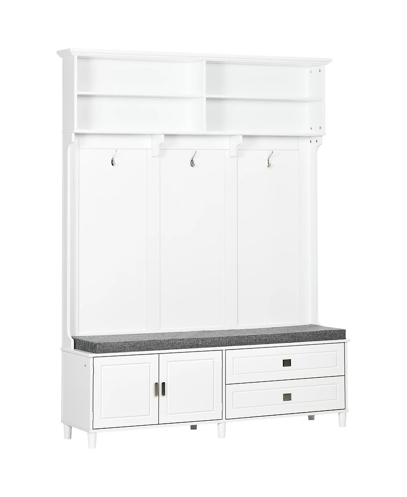 Homcom Hall Tree with Storage Bench with Storage Shelves, Cabinet and Drawers White
