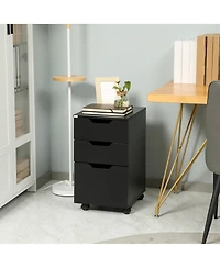 Homcom 3 Drawer File Cabinet Storage Organizer W/ Caster Wheels