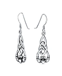 Bling Jewelry Friendship Bff Heart Circle Irish Love Symbol Celtic Claddagh Dangle Earrings Oxidized Sterling Silver Fish Hook