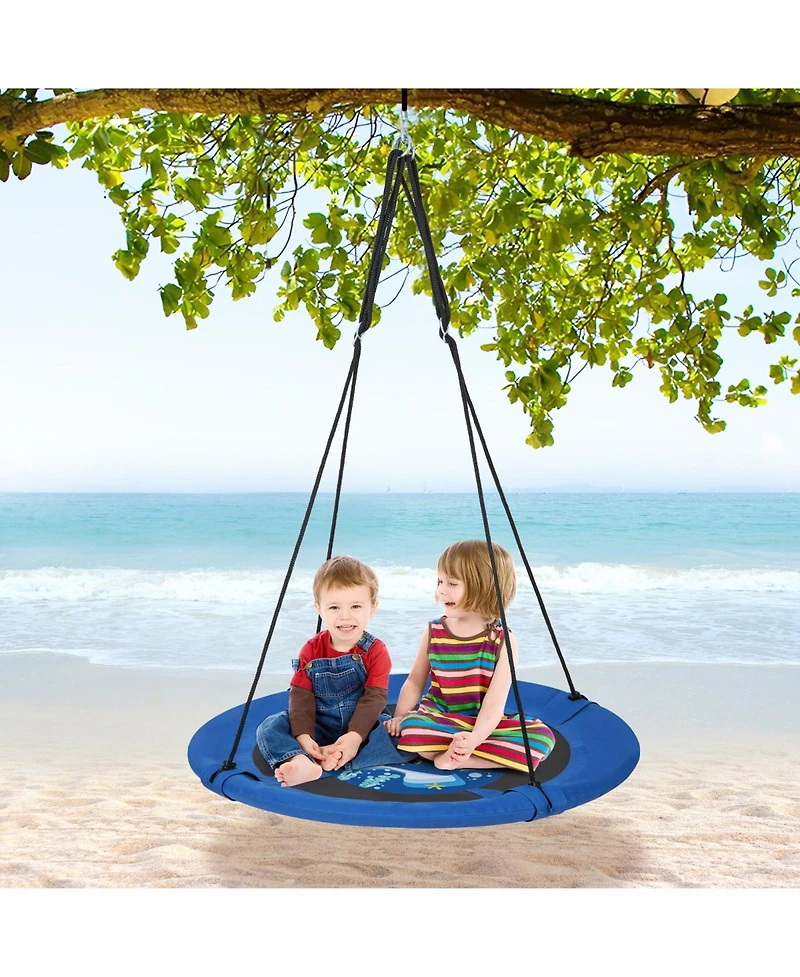 Slickblue Toddler 40 Inches Saucer Tree Swing with Adjustable Hanging Ropes and 900D Oxford Fabric-Whale