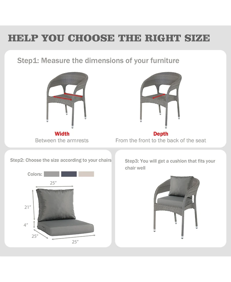 Aoodor Outdoor Chair Cushions Set, 25"x25", Water Resistant Outdoor Deep Seat Cushions with Handle & Adjustable Straps.