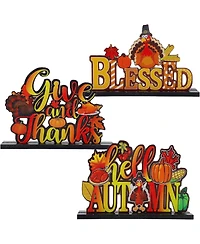Maggift 3- Pack Wooden Centerpieces Indoor Fall Halloween Decor