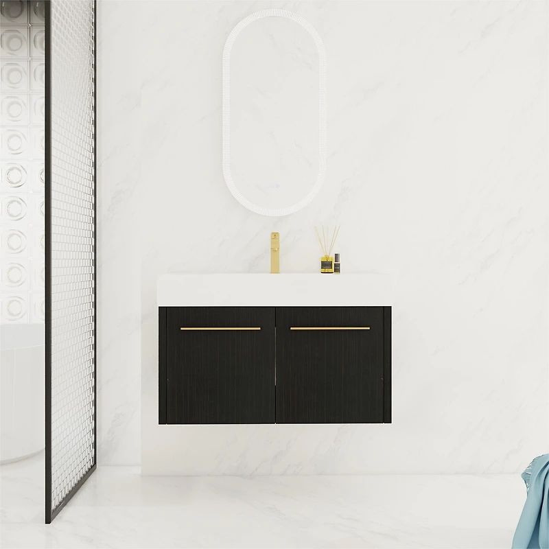 Modern Ergonomic Bathroom Vanity with Soft-Closing Doors and Durable Resin Sink