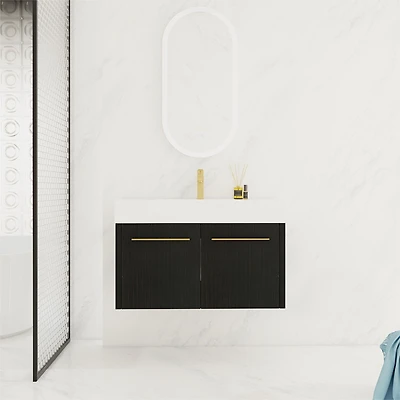 Modern Ergonomic Bathroom Vanity with Soft-Closing Doors and Durable Resin Sink