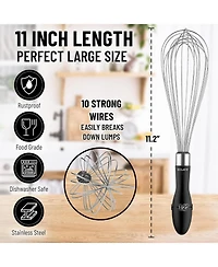 Stainless Steel Balloon Whisk 11 Inch – Durable Wire Whisk with Soft Grip Silicone Handle