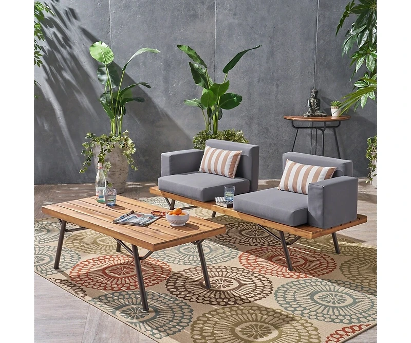 Streamdale Canoga Outdoor Industrial Loveseat with Coffee Table