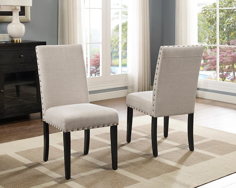 Streamdale Fabric Dining Chairs with Nailhead Trim, Set of 2, Tan