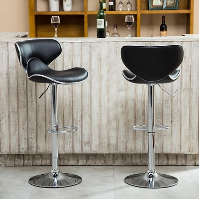 Streamdale Adjustable Upholstered Swivel Barstool Set of 2, Black