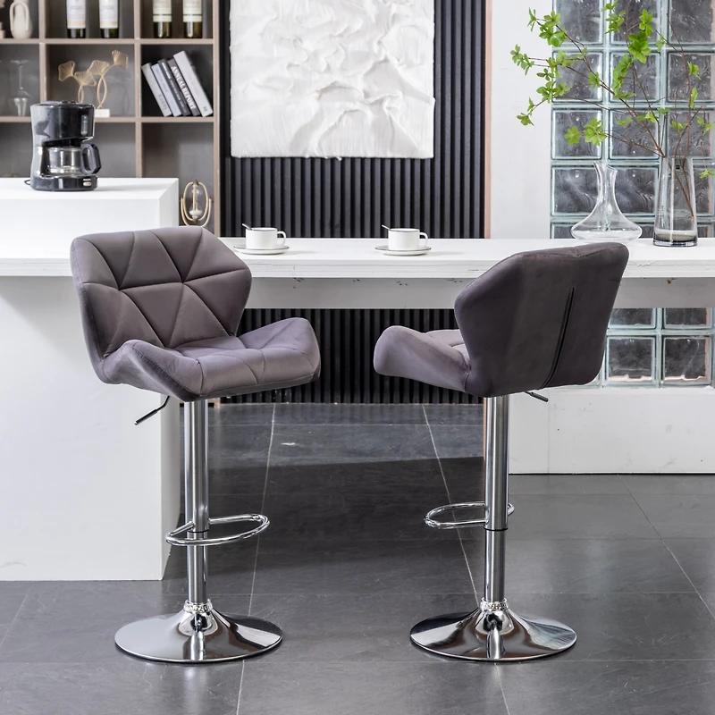 Streamdale Gray Velvet Diamond Tufted Adjustable Barstools (Set of 2)