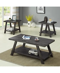 Streamdale Furniture Contemporary Replicated Wood Shelf Coffee Set Table in Charcoal Finish