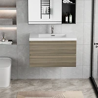 Ash Grey Floating Bathroom Vanity with Glossy White Resin Sink (35.5" x 19.75" x 22.5