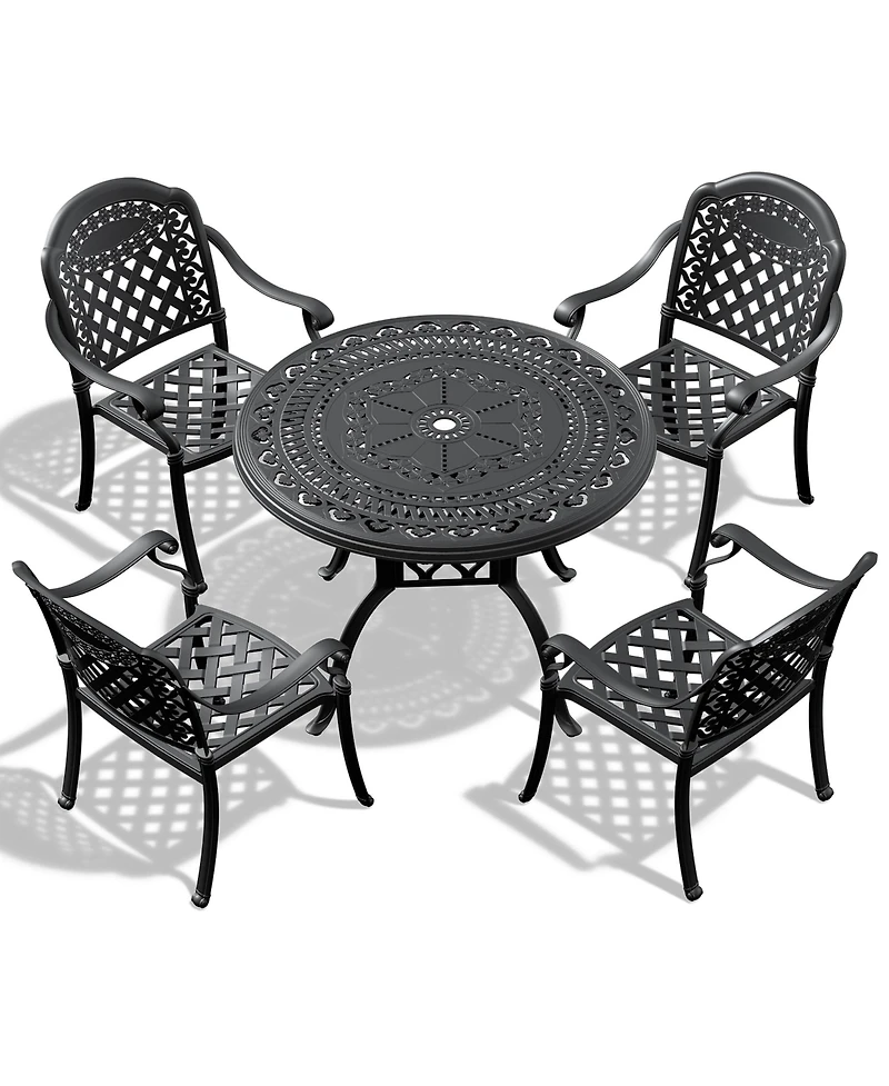 Streamdale Premium Aluminum Table and 4 Stacking Chairs with Cushions, Black