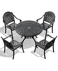Streamdale Premium Aluminum Table and 4 Stacking Chairs with Cushions, Black