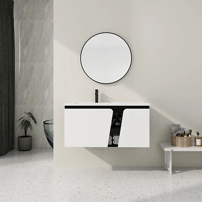 Wall-Mounted Vanity with Soft-Close Doors and Ceramic Sink