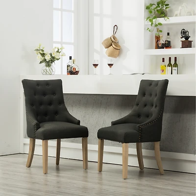 Streamdale Furniture Button Tufted Solid Wood Wingback Hostess Chairs with Nail Heads Set of 2