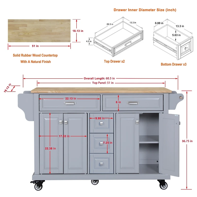 Simplie Fun Cambridge Natural Wood Top Kitchen Island with Storage