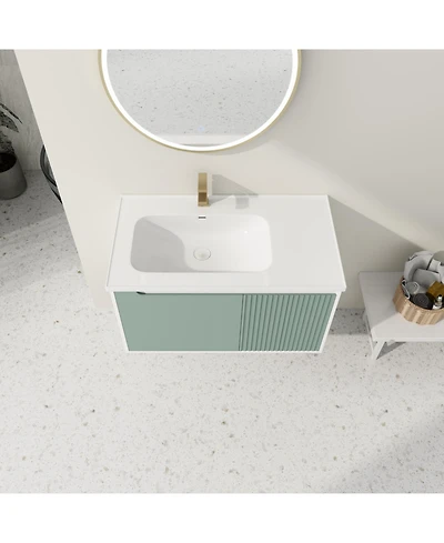Streamdale Modern Wave Plate Vanity with Soft-Closing Door, Ceramic Sink