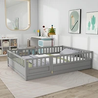 Streamdale Furniture Full size Floor bed, integral construction with super high security barrier, door, children's floor bed frame, Montessori wooden