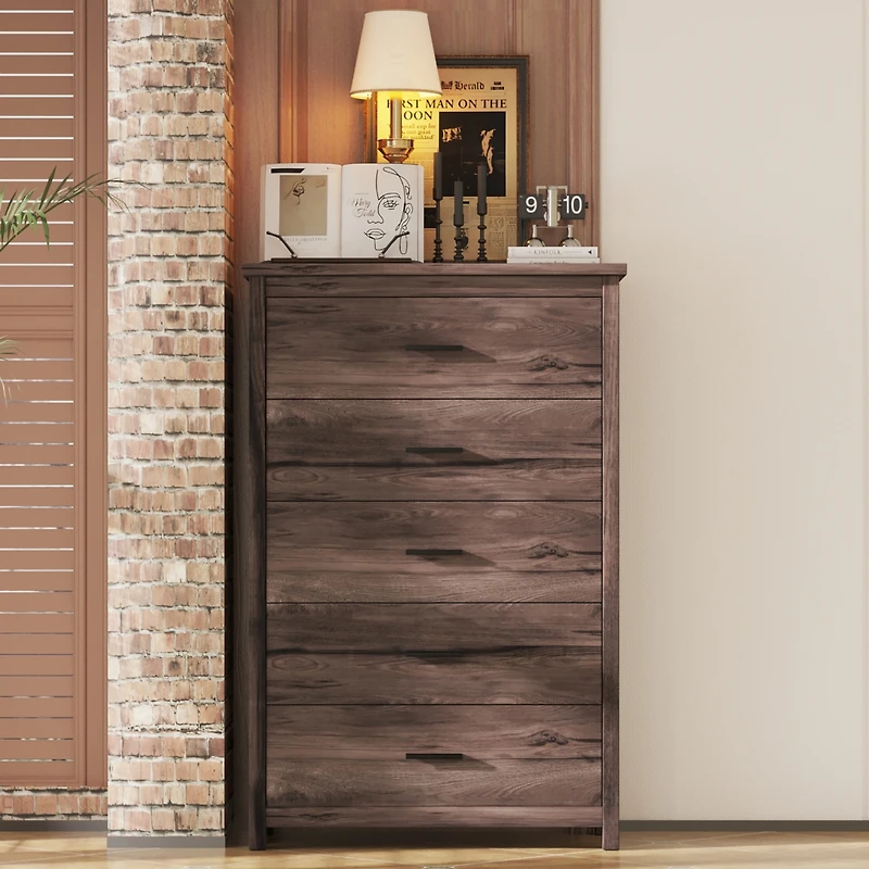 Streamdale Retro American Country Wooden Dresser with 5 Drawers for Storage