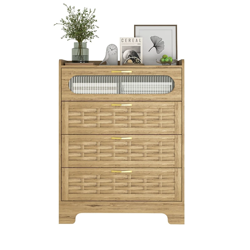 Simplie Fun Multipurpose 4-Drawer Dresser with Stylish Woven Texture Top
