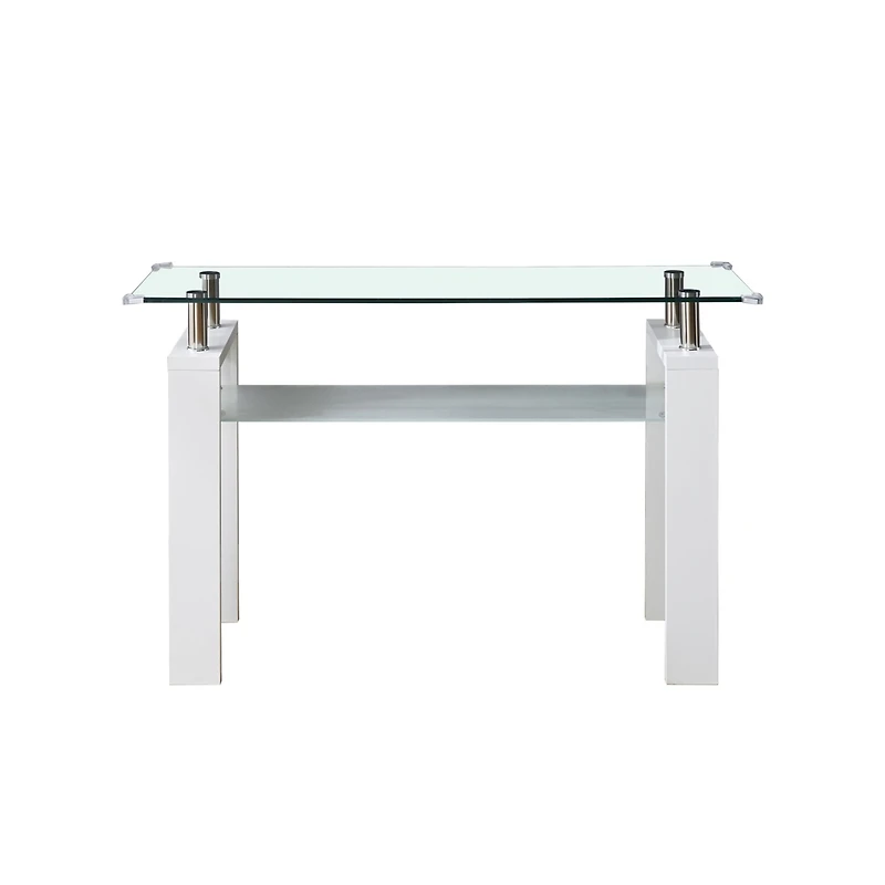 Streamdale Furniture White Mdf Console Table, Tempered Glass Top, Modern Foyer Area Table
