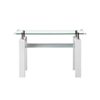 Streamdale Furniture White Mdf Console Table, Tempered Glass Top, Modern Foyer Area Table