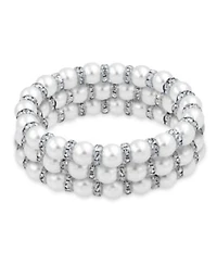 Bling Jewelry Set Of 3 White Simulated Pearl Stretch Bracelets With Crystal Spacers
