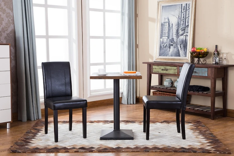 Streamdale Style Solid Wood Leatherette Padded Parson Chair, Black, Set of 2
