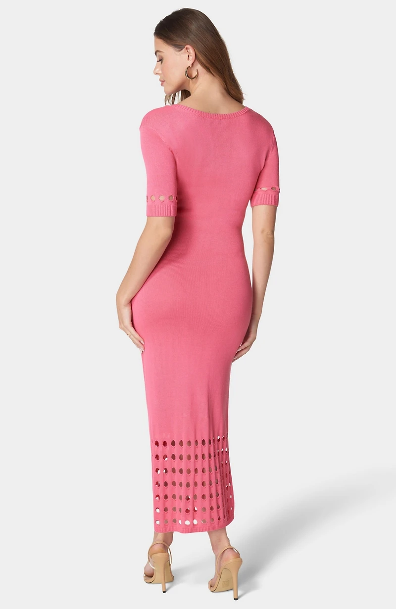 Bebe Women's Tie Front Cutout Crochet Midi Dress
