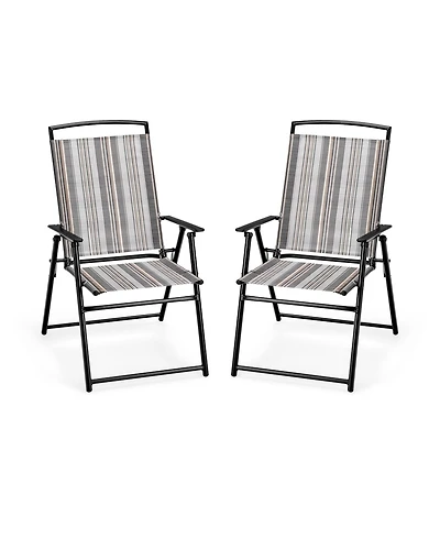 Slickblue Set of 2 Patio Folding Sling Chairs Space-saving Dining Chair-Grey