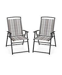 Slickblue Set of 2 Patio Folding Sling Chairs Space-saving Dining Chair-Grey