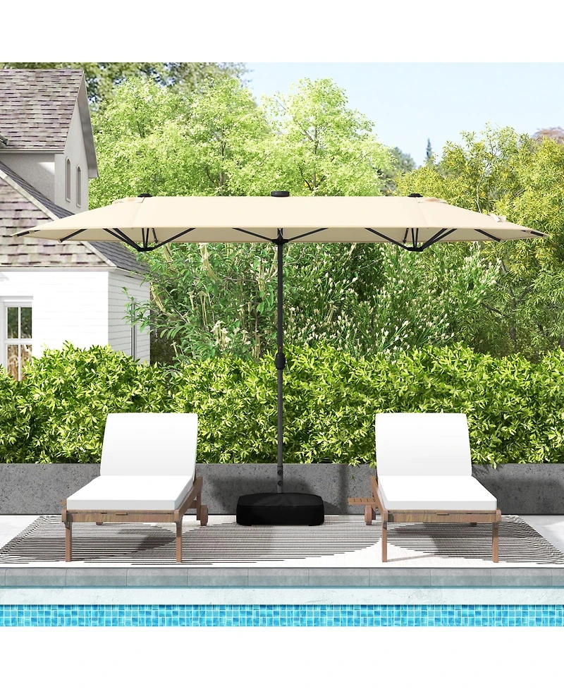Double-sided Patio Umbrella with Solar Lights for Garden Pool Backyard