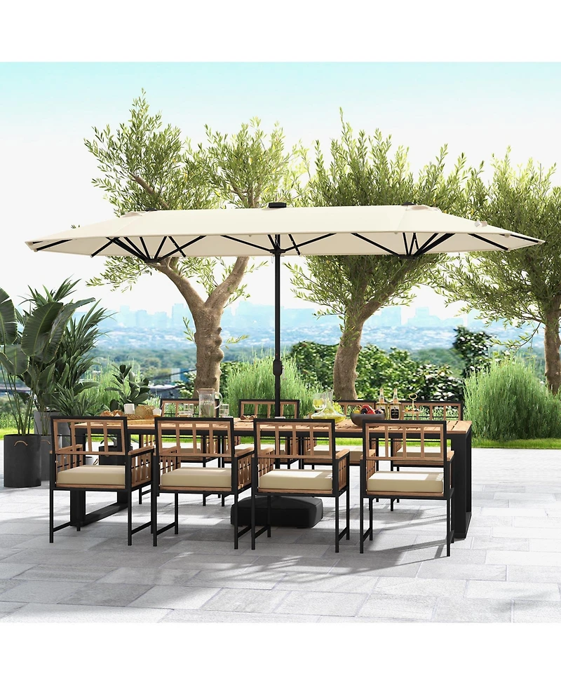 Double-sided Patio Umbrella with Solar Lights for Garden Pool Backyard