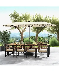 Double-sided Patio Umbrella with Solar Lights for Garden Pool Backyard