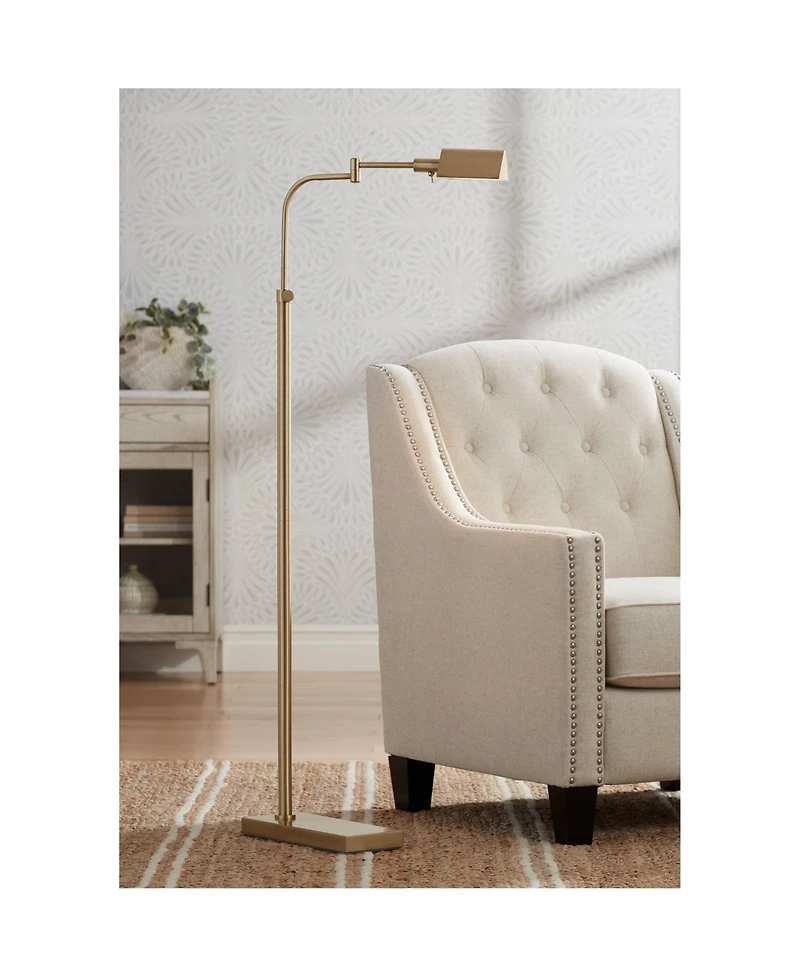 Possini Euro Design Keegan Traditional Pharmacy Floor Lamp 54 1/4" Tall Warm Gold Adjustable Swing Arm Metal Tent Shade for Living Room Reading