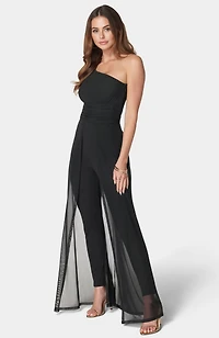 Bebe Women's One Shoulder Mesh Catsuit