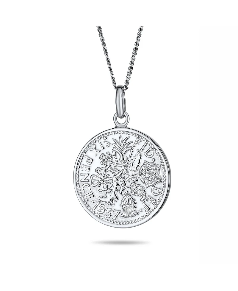 Bling Jewelry Royal Special Coin Disc Round Circle Medallion Pendant 1957 Special Queen Elizabeth Coin Necklace Sterling Silver