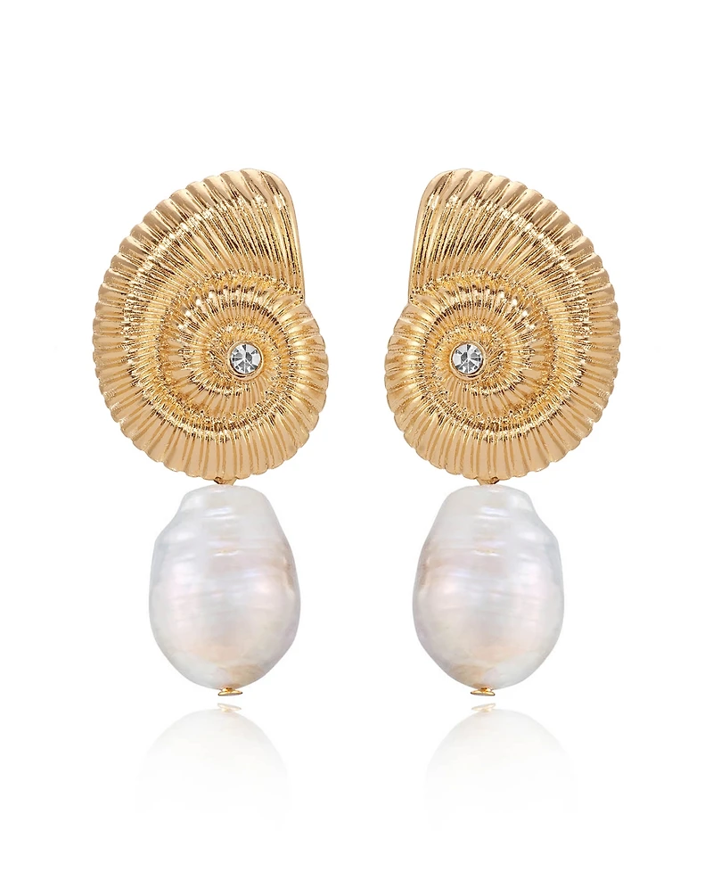 Ettika Swirled Shell Freshwater Cultivated Pearl Statement Earrings