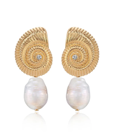 Ettika Swirled Shell Freshwater Cultivated Pearl Statement Earrings