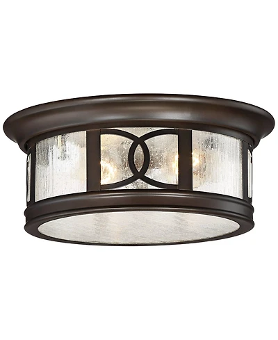 John Timberland Capistrano Mission Flush-Mount Outdoor Ceiling Light Fixture Oil Rubbed Bronze Drum 12" Seedy Glass Damp Rated Decor for Exterior Hous